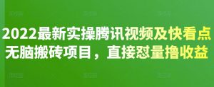 2022最新实操腾讯视频及快看点无脑搬砖项目，直接怼量撸收益-550资源网|九公子网络科技