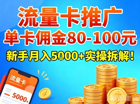 流量卡推广，单卡佣金80-100，新手月入5k+实操拆解！-550资源网|九公子网络科技