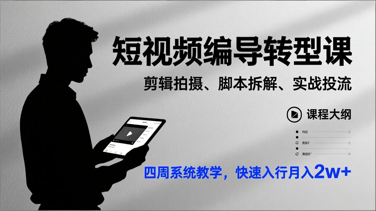 短视频编导转型课，剪辑拍摄、脚本拆解、实战投流，四周系统教学，快速入行月入2w+-550资源网|九公子网络科技