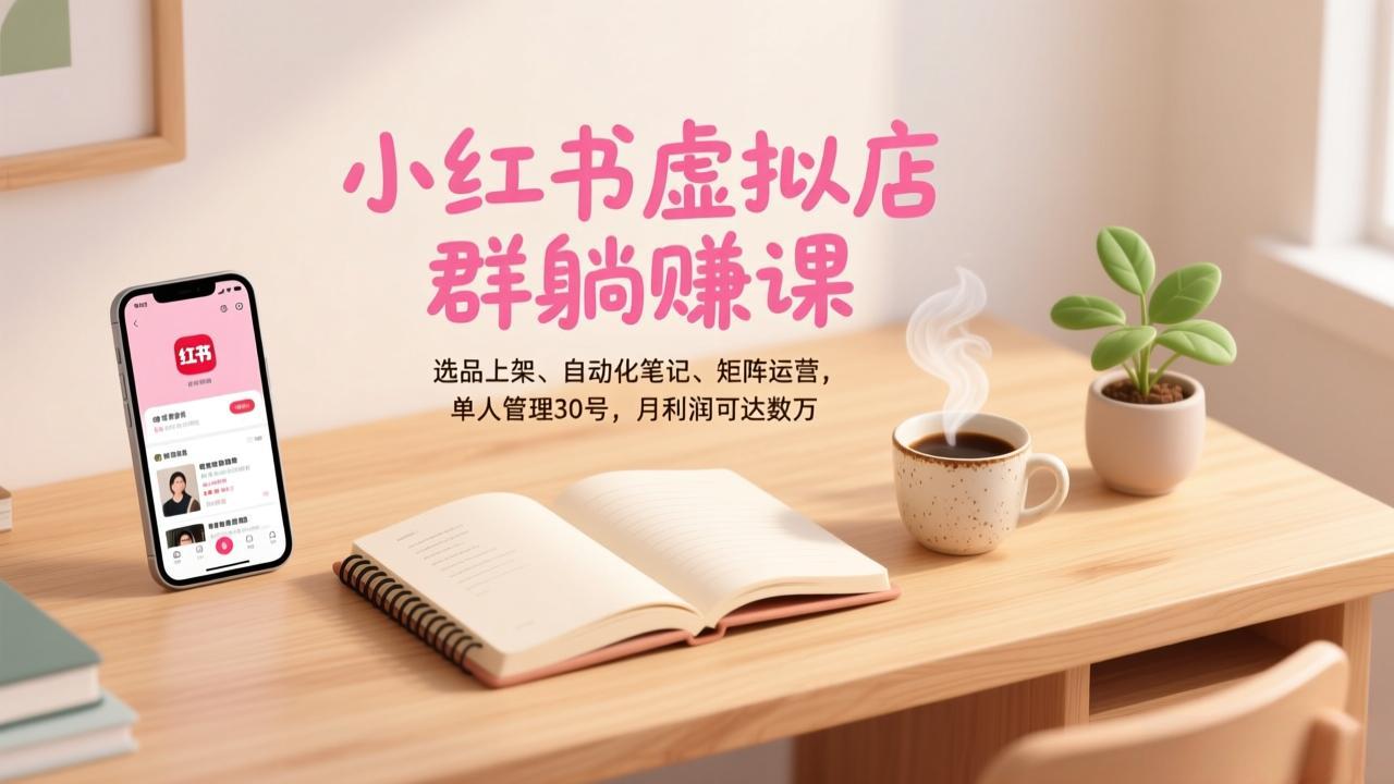 小红书虚拟店群躺赚课，选品上架、自动化笔记、矩阵运营，单人管理30号，月利润可达数万-550资源网|九公子网络科技