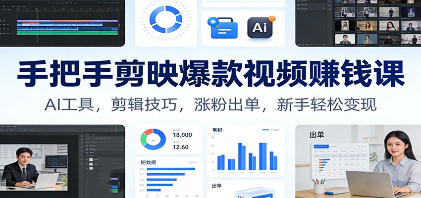 手把手剪映爆款视频赚钱课：AI工具，剪辑技巧，涨粉出单，新手轻松变现-550资源网|九公子网络科技