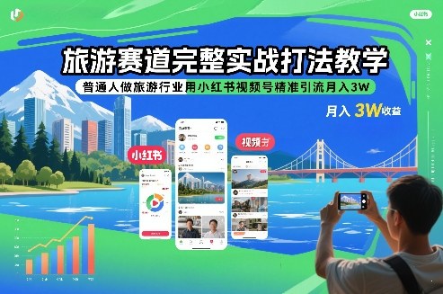 旅游赛道完整实战打法教学，普通人做旅游行业用小红书视频号精准引流月入3W-550资源网|九公子网络科技