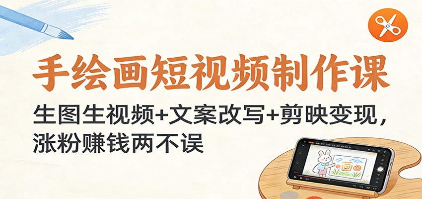 手绘画短视频制作课：生图生视频+文案改写+剪映变现，涨粉赚钱两不误-550资源网|九公子网络科技