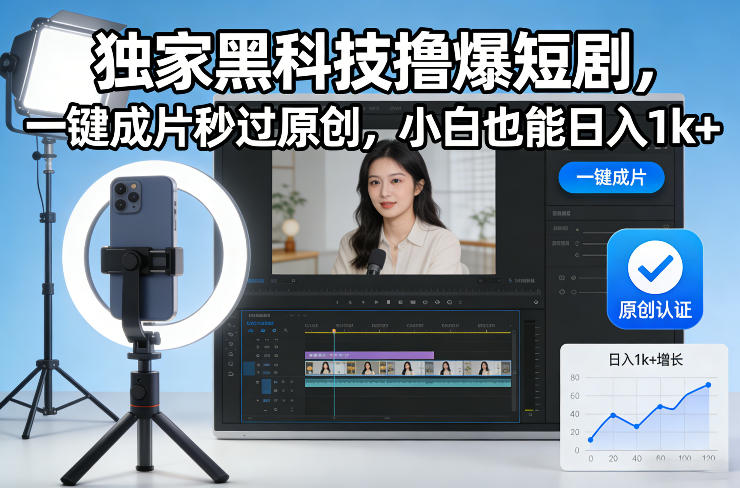 独家黑科技撸爆短剧，一键成片秒过原创，小白也能日入1k+【揭秘】-550资源网|九公子网络科技