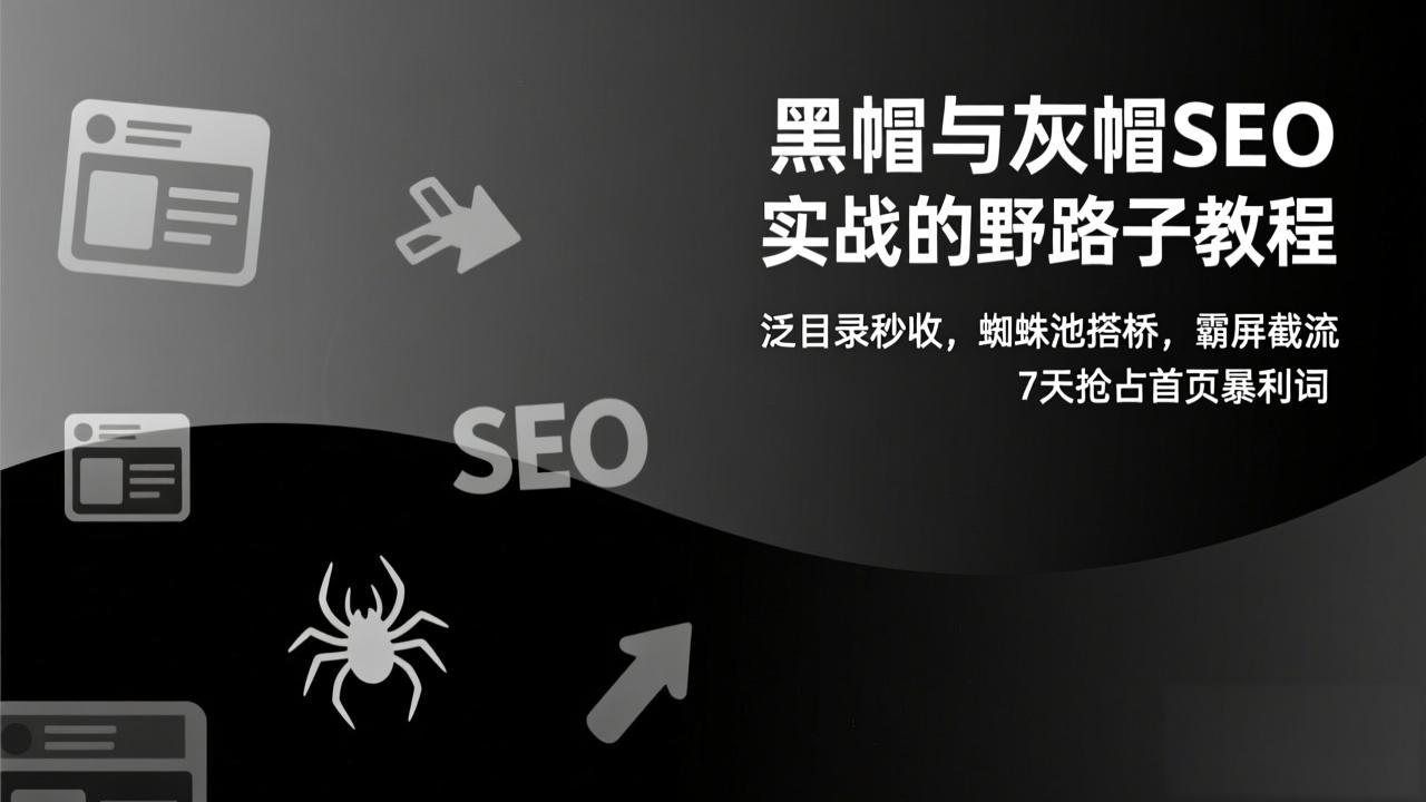 黑帽与灰帽SEO实战的野路子教程：泛目录秒收，蜘蛛池搭桥，霸屏截流，7天抢占首页暴利词-550资源网|九公子网络科技