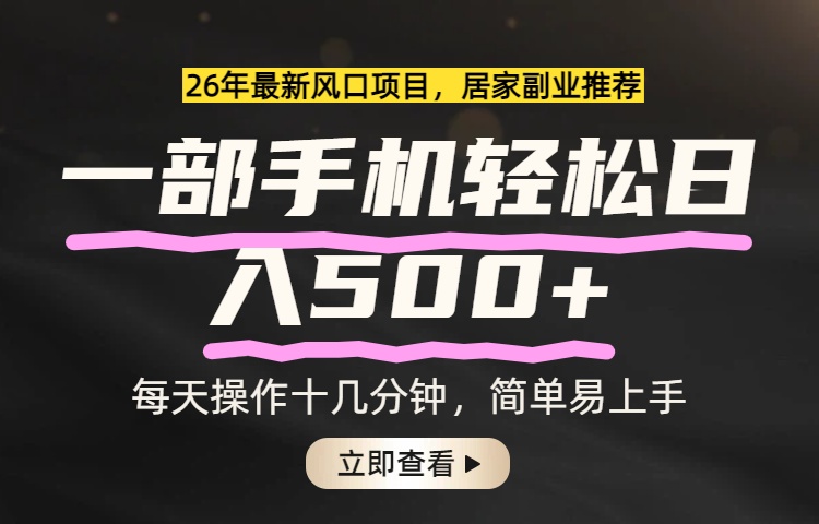 26年居家副业首选，一部手机轻松日入500+，长期稳定可做-550资源网|九公子网络科技
