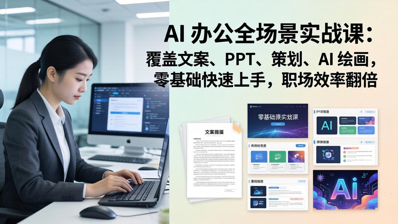 AI 办公全场景实战课：覆盖文案、PPT、策划、AI 绘画，零基础快速上手，职场效率翻倍-550资源网|九公子网络科技