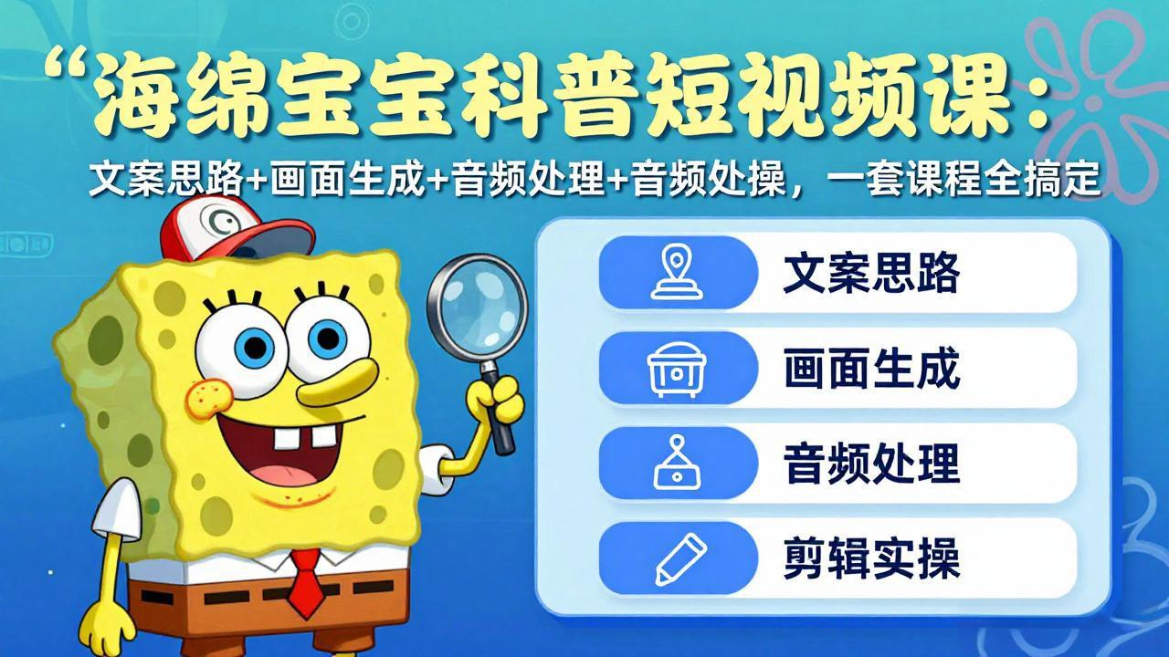 海绵宝宝科普短视频课:文案思路+画面生成+音频处理+剪辑实操,一套课程全搞定-550资源网|九公子网络科技