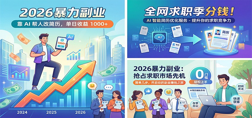 2026暴力副业：靠AI帮人改简历，单日收益1000+，全网求职季分钱-550资源网|九公子网络科技