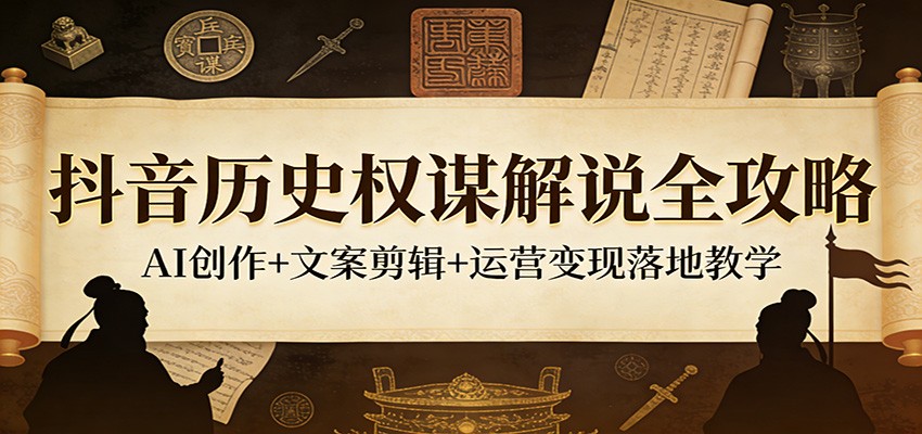抖音历史权谋解说全攻略:AI创作+文案剪辑+运营变现落地教学-550资源网|九公子网络科技