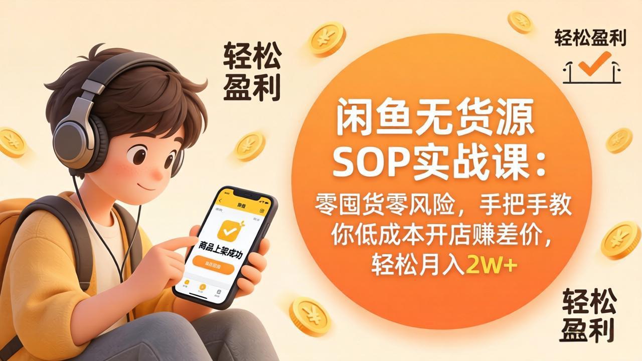 闲鱼无货源SOP实战课：零囤货零风险，手把手教你低成本开店赚差价，轻松月入2w+-550资源网|九公子网络科技