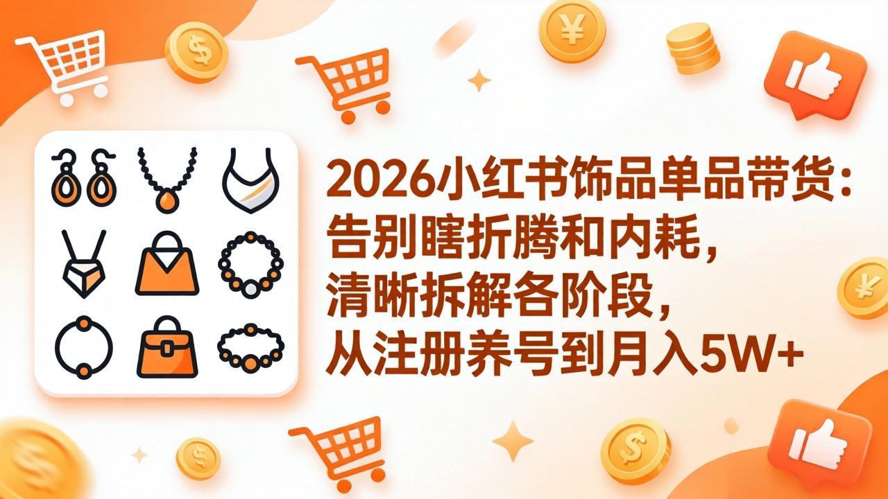 2026小红书饰品单品带货：告别瞎折腾和内耗，清晰拆解各阶段，从注册养号到月入5W+-550资源网|九公子网络科技