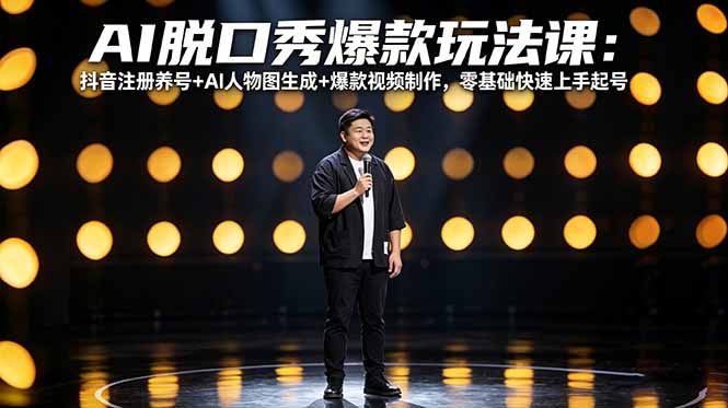 AI脱口秀爆款玩法课:抖音注册养号+AI人物图生成+爆款视频制作,零基础快速上手起号-550资源网|九公子网络科技